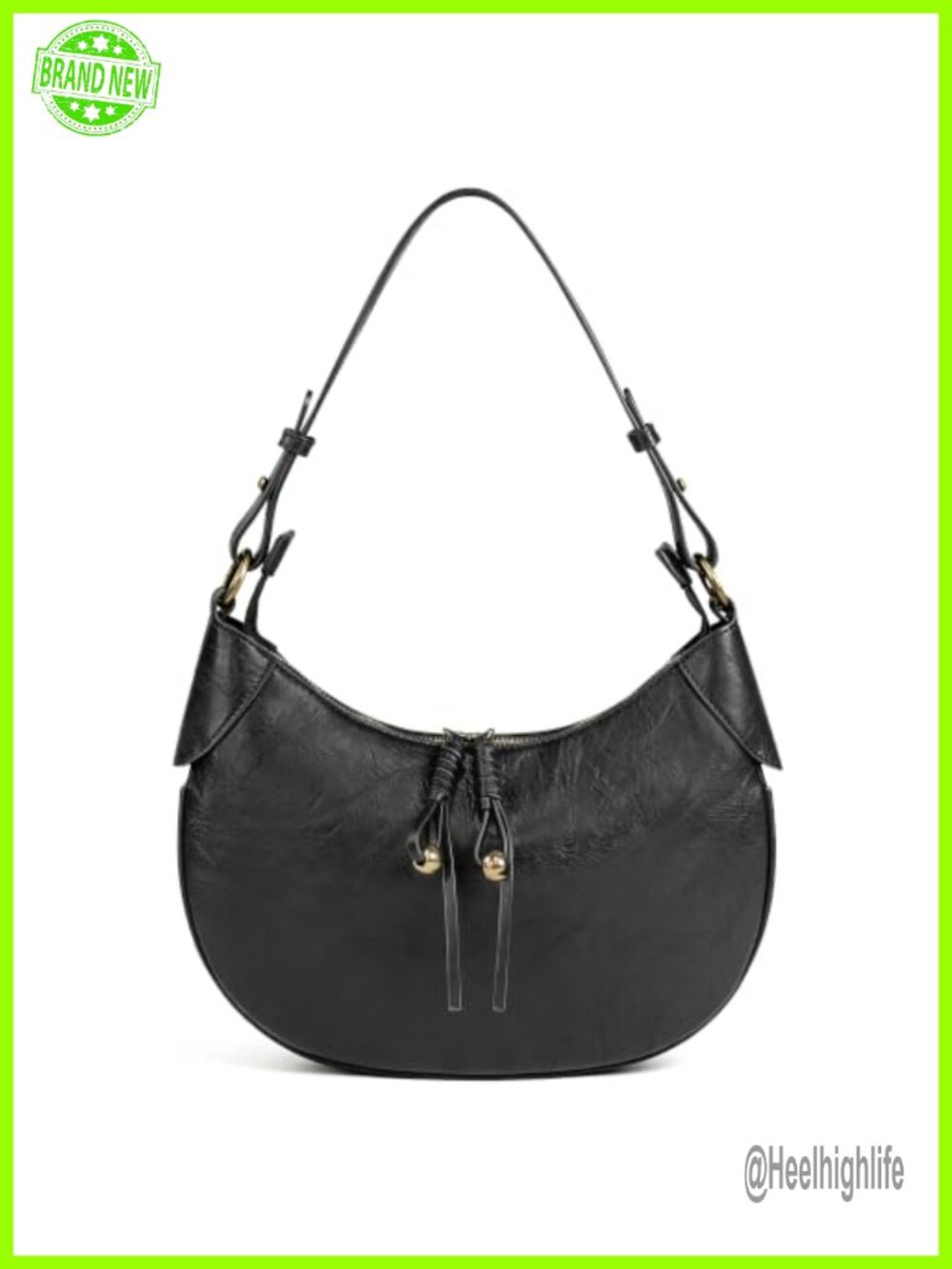 Vegan Leather Hobo Shoulder Bag Wrinkled Vintage Crescent Purse